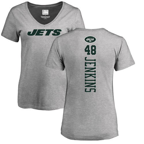 New York Jets Ash Women Jordan Jenkins Backer NFL Football #48 T Shirt
